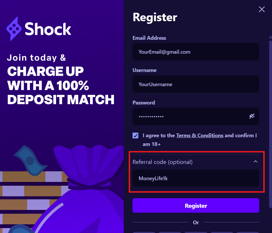 Shock Registration - Use referral code MoneyLife1k